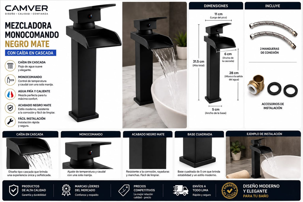 Mescladora Monocomando Para Lavatorio Negro Mate